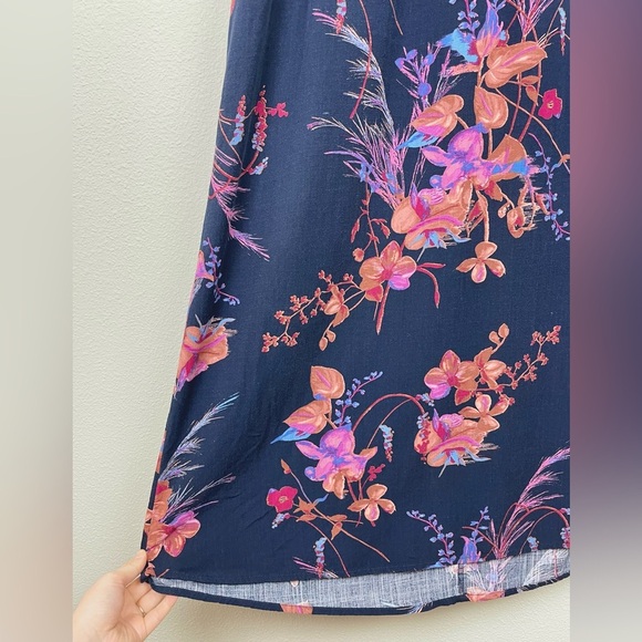 A New Day Women's Medium Floral Navy Sleeveless Maxi Dress Smocked Mock Neck - Picture 4 of 16